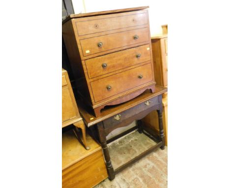 A Georgian mahogany commode, and an oak side table with single frieze drawer. (2)