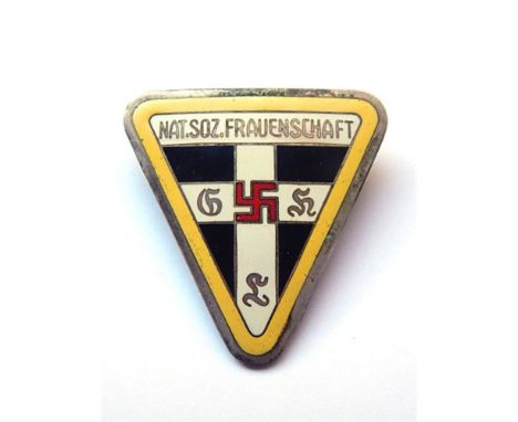 NATIONALSOZIALISTISCHE FRAUENSCHAFT (NATIONAL SOCIALIST WOMEN'S LEAGUE) ENAMEL FIRST PATTERN REICH'S LEVEL LAPEL BADGE marked