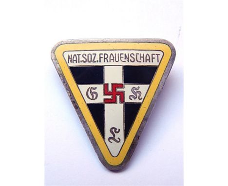 NATIONALSOZIALISTISCHE FRAUENSCHAFT (NATIONAL SOCIALIST WOMEN'S LEAGUE) ENAMEL FIRST PATTERN REICH'S LEVEL LAPEL BADGE marked