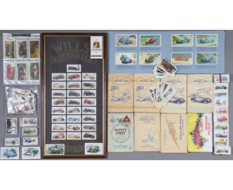 A display of W.D.&amp; H.O. Wills vintage cart cigarette cards (25 cards) in a glazed frame, and various other cigarette &amp
