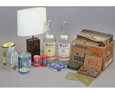 A Brian Bradley Letterpress wooden table lamp base constructed from vintage printing blocks, with shade, together with two Be
