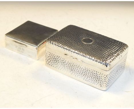 Victorian silver cased table box with planished decoration, Birmingham 1894, together with a smaller silver cased table box w