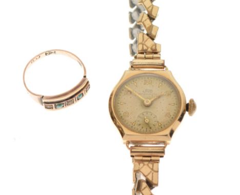 Lady's 9ct gold cased Uno cocktail watch on plated strap, together with a seed pearl and turquoise set dress ring  