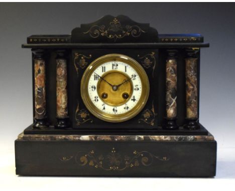 Victorian slate and marble mantel clock, 29cm high  