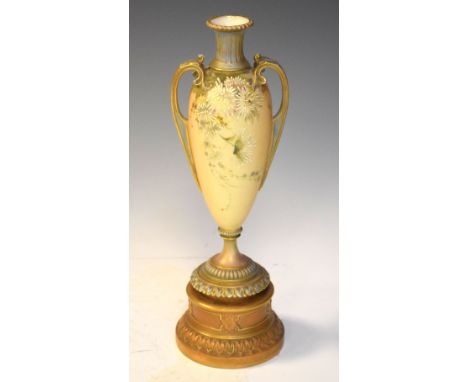 Royal Worcester blush ivory colour bud vase in the style of urn and pedestal, 27cm high  