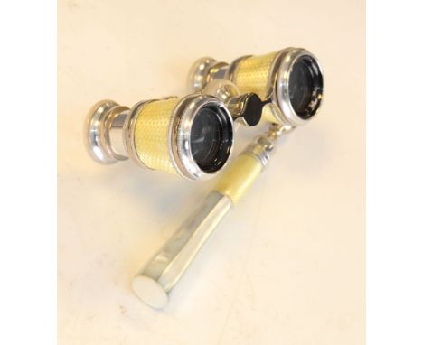 Early 20th Century enamel and mother-of-pearl opera glasses marked Sorley Glasgow  