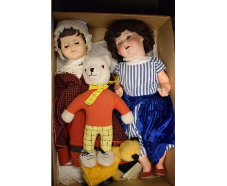 Rupert Bear 1993 Annual, together with Rupert Bear, a bisque headed doll, plastic doll and Chad Valley Sooty puppet  