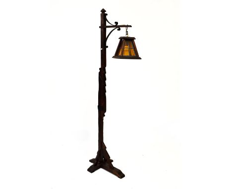 Early 20th Century oak adjustable height standard lamp  