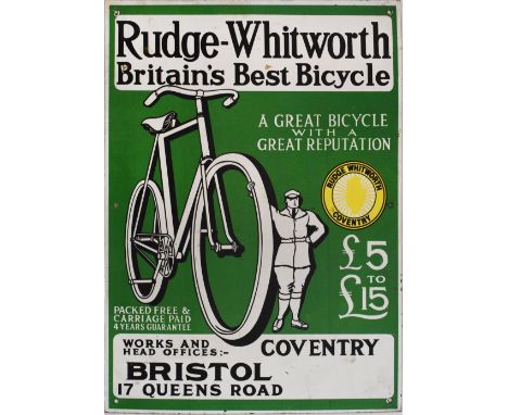 Reproduction Rudge-Whitworth, Britain's Best Bicycle enamel sign, 55.5cm x 41cm