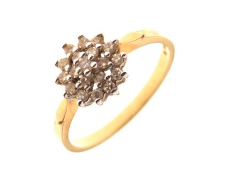 18ct gold diamond cluster ring, size P, 3.1g gross approx  