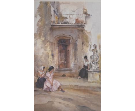 William Russell Flint - Limited edition print bearing WRF backstamp, No: 623/650 - Figures before a doorway, 52.5cm x 35cm, f