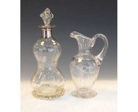 Victorian silver mounted decanter, London 1894, 28cm high, together with an etched glass jug  