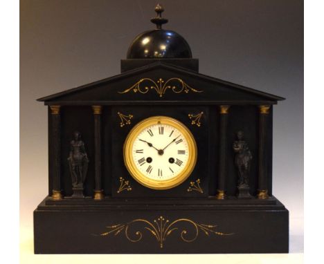 Victorian slate temple style mantel clock, 42cm high  