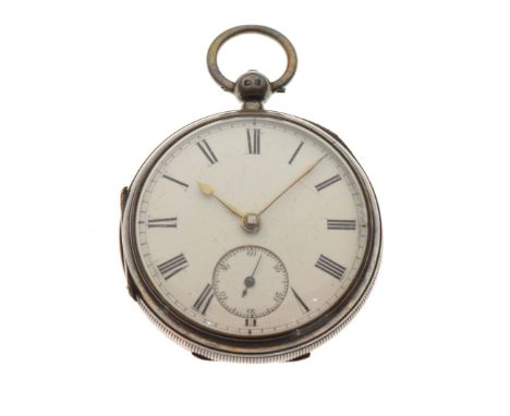 Silver gentleman's pocket watch, the white enamel Roman dial with subsidiary seconds dial  