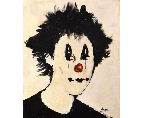 Late 20th Century - Oil on canvas - Portrait of a mime clown, signed Paco, 46cm x 38cm  