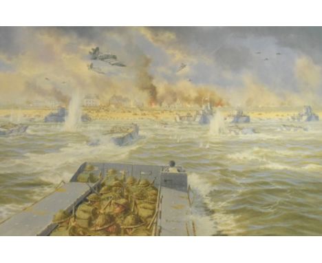 Rex Phillips - Limited edition signed print 'The Invasion Begins', No.489/1944, 50cm x 75cm, framed and glazed, together with