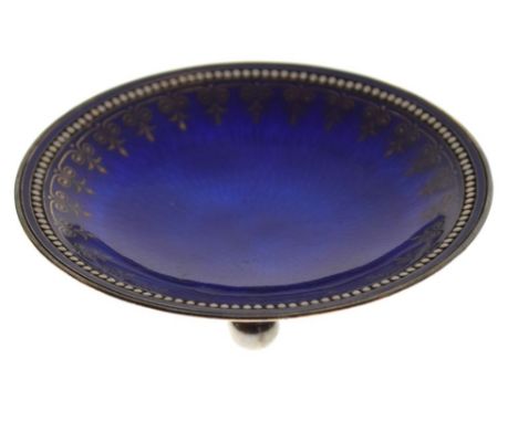 Norwegian silver pin dish with blue enamel decoration, the base marked Norway with import marks for London 1898, 2.9toz appro