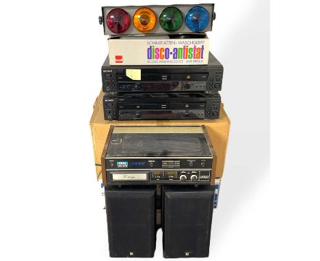 A collection of mixed audio equipment to include an Akai CR-81D 8-track player and recorder, a Dual CS 505-2, two Sony RCD-W1