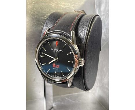 David Bowie Raymond Weil 'Freelancer' watch in original box, c 2017. Excellent condition with only some wear and losses to bo