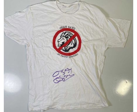 An original t-shirt (XXL) designed by Ozzy Osbourne, signed in black marker pen by Ozzy Osbourne. Provenance: donated by Ozzy