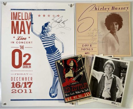 Music memorabilia to include: Led Zeppelin book signed by Robert Plant, four 8x10" promo photos signed by Shirley Bassey, Joh
