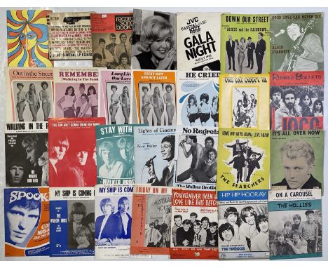 25 pieces of mostly c 1960s/70s sheet music to inc Walker Brothers, Shangri-Las and others. a 1985 Jazz Parade London program
