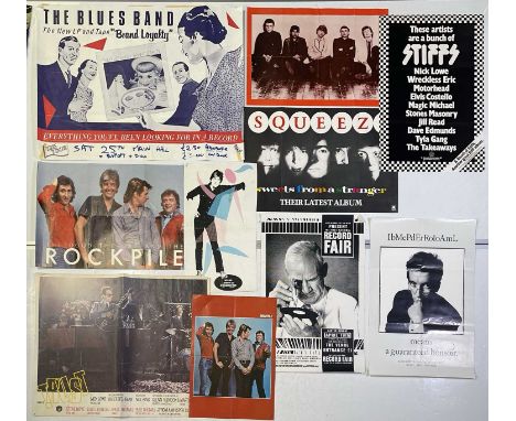 Ten assorted posters chiefly c late 1970s/early 1980s era to include: Stiff Records Record Fair (20x30"), similarly sized 'Bu