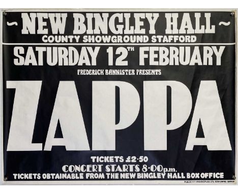 An original concert poster advertising Frank Zappa at New Bingley Hall, 12th Feb 1977. Measures approx 30 x 40". Rolled.