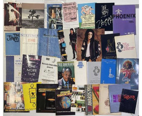Approx 28 assorted programmes, songbooks, magazines to include: REM (with unused stage passes), U2, Michael Jackson, The Jam,