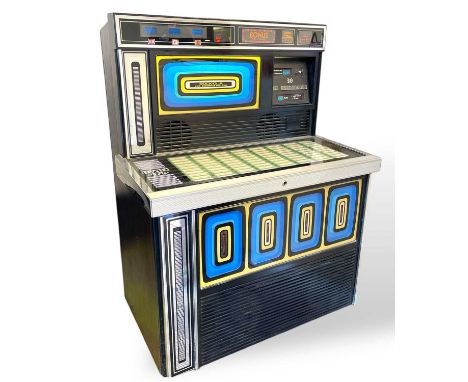 A Rock-Ola Mystic 478 jukebox. No records included. All is in working order. The bottom strip light bulb needs replacing.