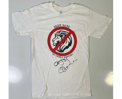 An original t-shirt (S) designed by Ozzy Osbourne, signed in black marker pen by Ozzy Osbourne. Provenance: donated by Ozzy a