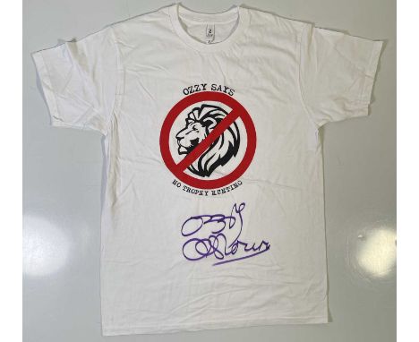 An original t-shirt (M) designed by Ozzy Osbourne, signed in black marker pen by Ozzy Osbourne. Provenance: donated by Ozzy a