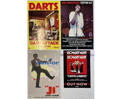 Four posters to inc: Showaddywaddy (16.5 x 23.5"), Joan Armatrading - Steppin' Out (20x30"), Darts - Dart Attack (20x30") - a