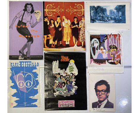 Five posters and two shop displays to include: a limited edition poster print 'Snakecharmer..' signed by Elvis Costello (25x2