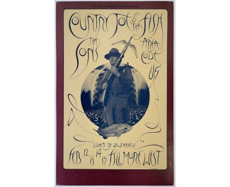 An original first printing poster for BG-217, Country Joe and the Fish at Fillmore West with design by David Singer. Approx 1
