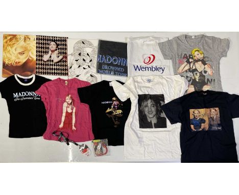 Six assorted Madonna t-shirts (varying sizes), other tour memorabilia inc 1990 AAA / After Show lanyard, Rebel Heart Tour VIP
