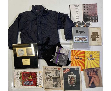 Mixed selection of music memorabilia to include: ABBA 'Bjorn Again' presentation award (16x16"), a Bob Dylan 1997 UK tour cre