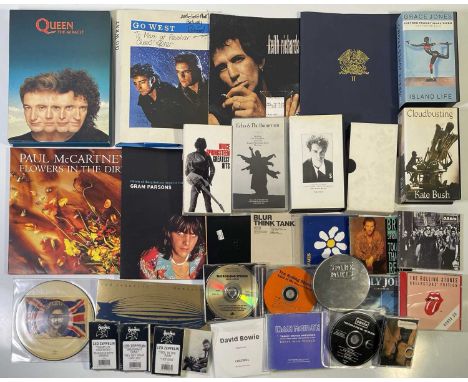 Six VHS, five CD promo packs, four cassettes, fourteen CDs/promo CDs and a Queen promo box to include: Queen - The Miracle pr