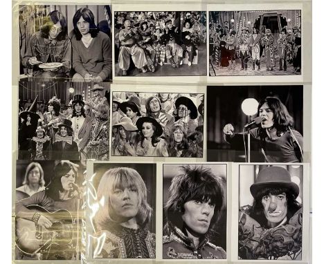 Ten high-quality black and white photographs with images of The Rolling Stones by Mike Randolph of scenes from the filming of