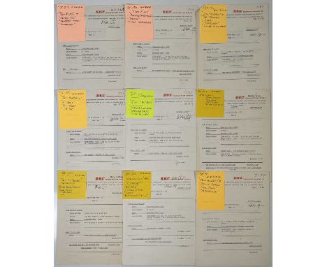 Nine original BBC transcription disc cue sheets inc for some rare discs. To inc: Top of The Pops #218, 192, 121, 131, 155, 16
