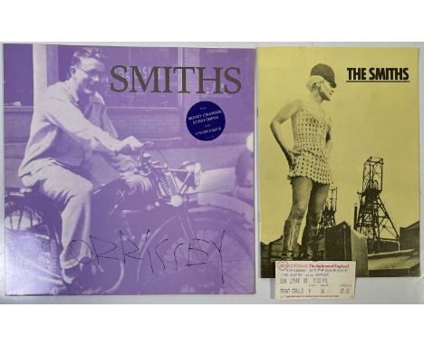 A copy of The Smiths - Bigmouth Strikes Again (RT192) signed to front of sleeve by Morrissey. Also with a 1985 tour programme