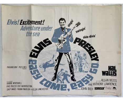 An original UK quad (30x40") poster for Elvis Presley in Easy Come, Easy Go (1967). Folded. F minus condition with some stain