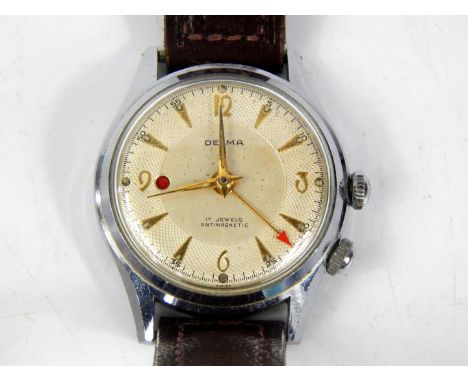 A Belma gentleman's chrome plated wristwatch, circa 1960s, engine turned silver circular dial bearing Arabic numerals at quar