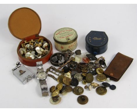 Military buttons, shirt studs, Royal Artillery pocket lighter, Favre-Lenba & Colt wristwatch and sundries, (a quantity).