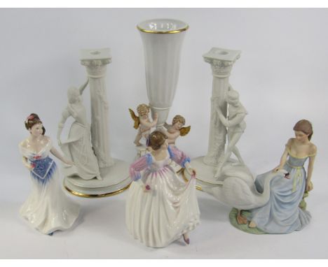 Two Royal Doulton figures, modelled as For You HN3754 and Ashley HN3420, together with a pair of Franklin Mint Romeo and Juli