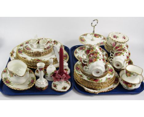 Royal Albert porcelain decorated in Old Country Roses pattern, comprising gravy boat on stand, meat platter, six dinner, dess