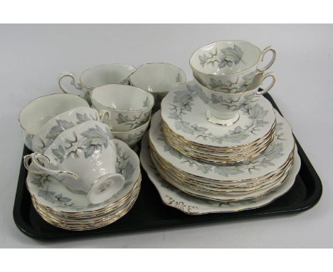 A Royal Albert porcelain part tea service, decorated in the Silver Maple pattern, comprising bread plate, cream jug, sugar bo