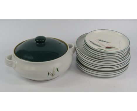 A Denby pottery part dinner and tea service, decorated in the Greenwheat pattern, comprising two tureens and covers, meat pla