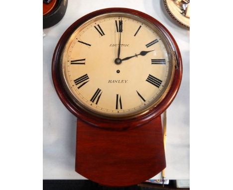 A Victorian mahogany cased drop-dial wall clock by J Dutton of Henley, with single fusee movement, 30cm painted dial bearing 