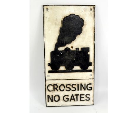 * An enamel railway sign, Crossing No Gates, 58cm x 28cm